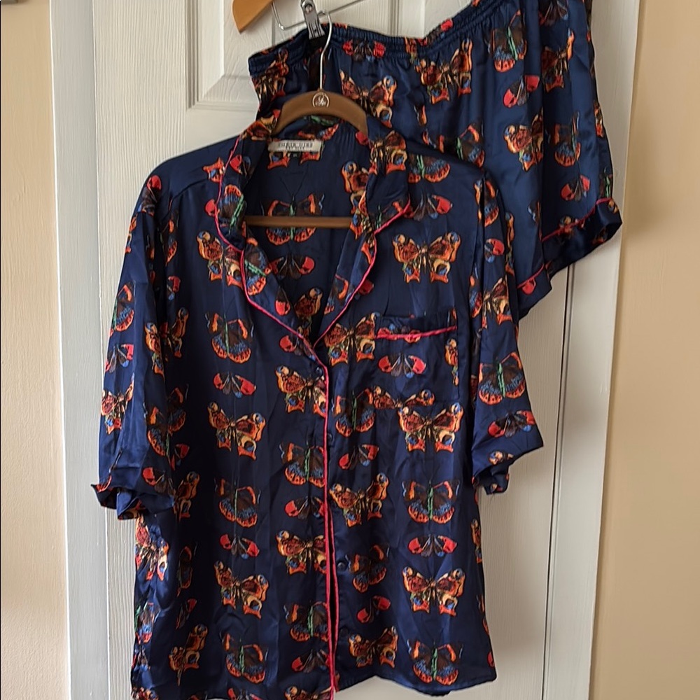 Navy Butterfly Print Pajama Set